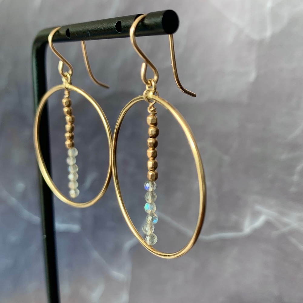 New 14k GF labradorite frontal hoop earrings